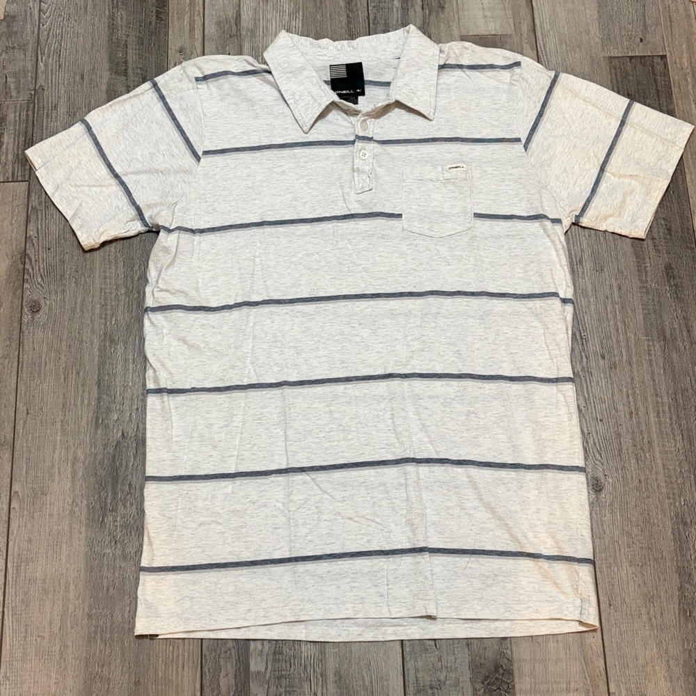 O'Neill Light Gray Polo with Dark Gray Stripes